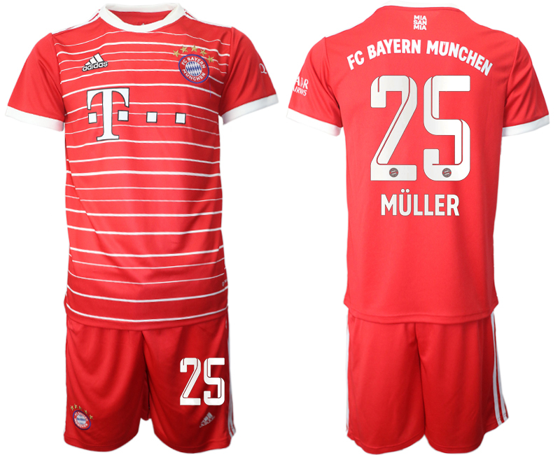 Men's Red FC Bayern München #25 Thomas Müller 22/23 Home Soccer Jersey Suit